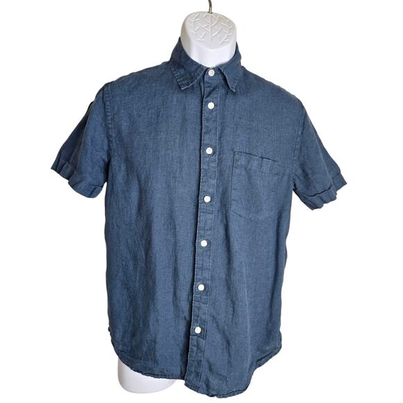 Panama Jack Mens Linen Shirt Small 100% Linen Ocean Wave Blue Button Down - Picture 1 of 7